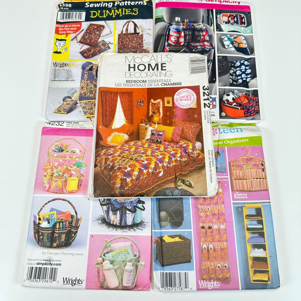 VTG Lot of 5 Sewing Patterns McCall's Simplicity Home Decor Organizers Totes 90s
